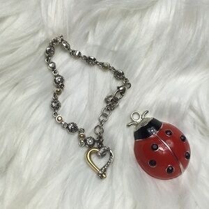 Brighton, bejeweled heart, 8” bracelet. GUC.